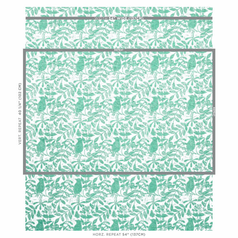Schumacher Bird & Bee Sea Glass Fabric