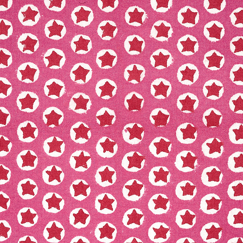 Schumacher Tuk Tuk Hand Block Print Pink Fabric - Eade's Wallpaper