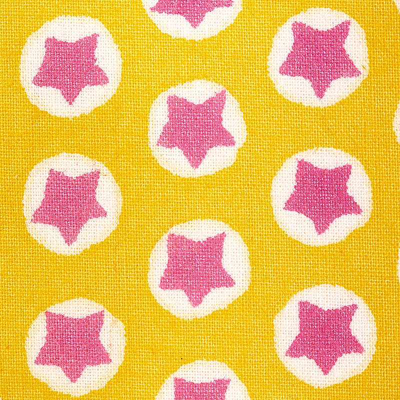 Schumacher Tuk Tuk Hand Block Print Yellow Fabric - Eade's Wallpaper