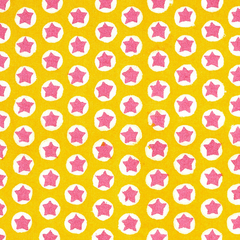 Schumacher Tuk Tuk Hand Block Print Yellow Fabric - Eade's Wallpaper