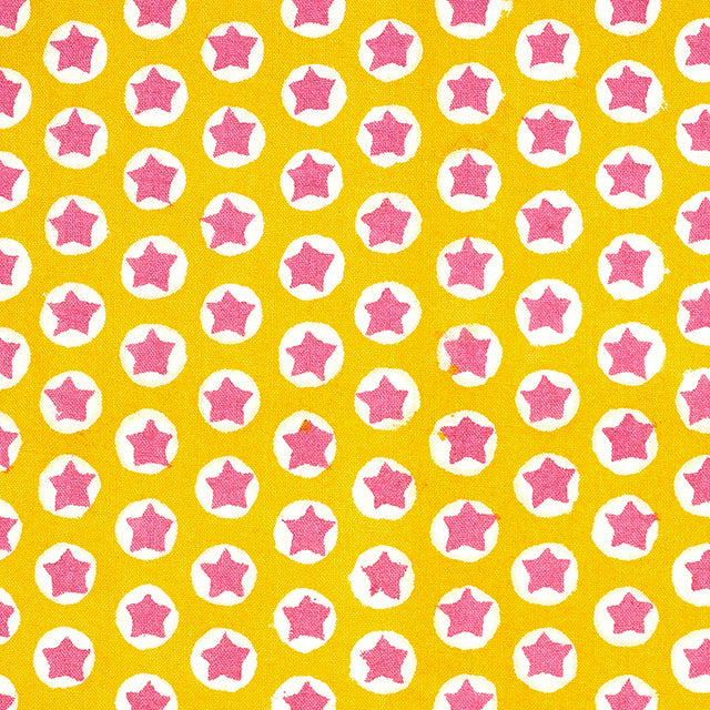 Schumacher Tuk Tuk Hand Block Print Yellow Fabric - Eade's Wallpaper