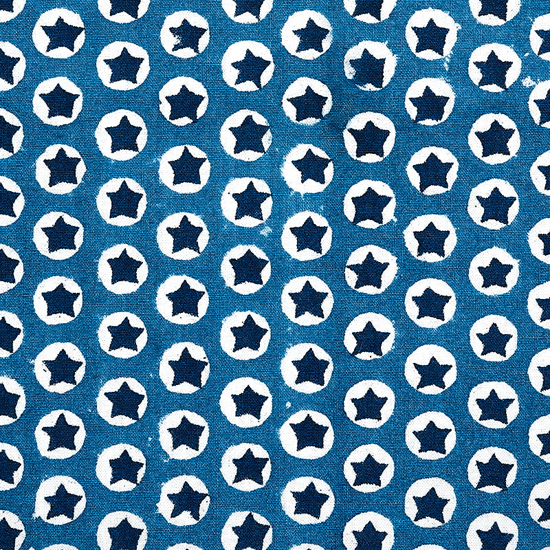 Schumacher Tuk Tuk Hand Block Print Blue Fabric - Eade's Wallpaper