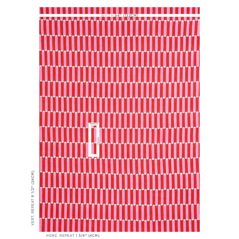 Schumacher Luna Hand Block Print Pink & Red Fabric - Eade's Wallpaper