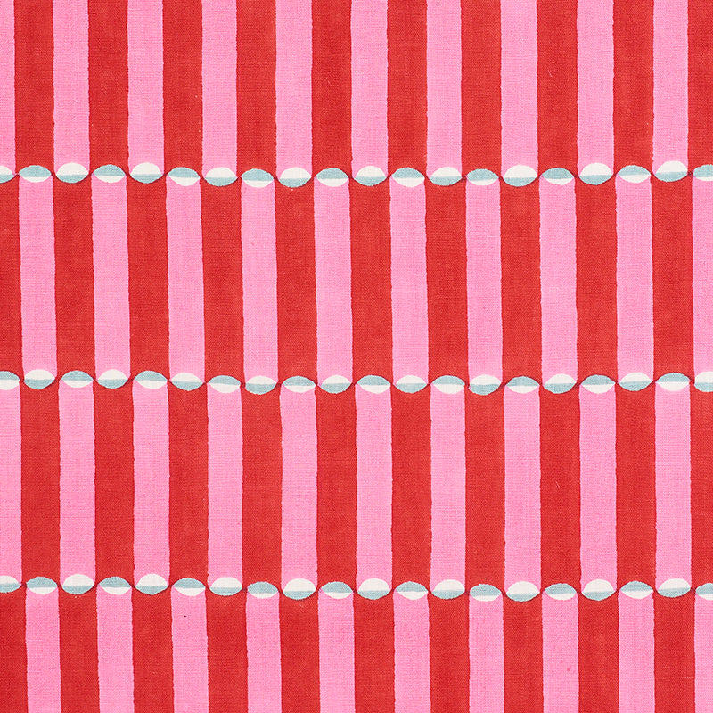 Schumacher Luna Hand Block Print Pink & Red Fabric - Eade's Wallpaper