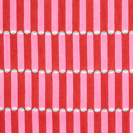 Schumacher Luna Hand Block Print Pink & Red Fabric - Eade's Wallpaper