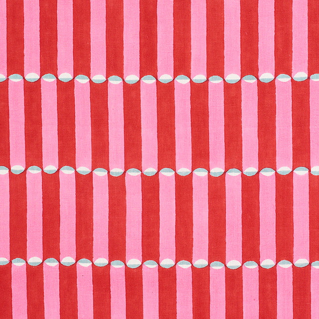 Schumacher Luna Hand Block Print Pink & Red Fabric - Eade's Wallpaper