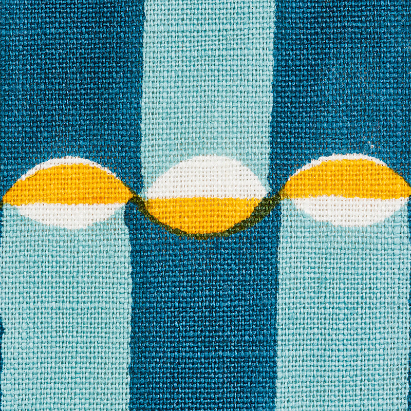 Schumacher Luna Hand Block Print Blue & Turmeric Fabric - Eade's Wallpaper