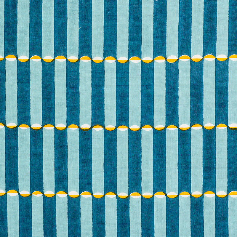 Schumacher Luna Hand Block Print Blue & Turmeric Fabric - Eade's Wallpaper