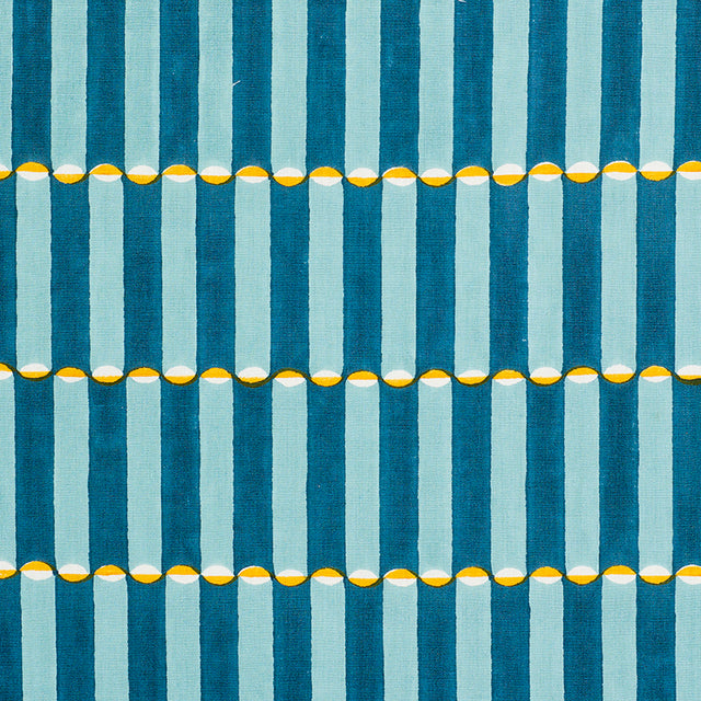 Schumacher Luna Hand Block Print Blue & Turmeric Fabric - Eade's Wallpaper