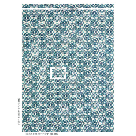 Schumacher Rose Hand Block Print Blue Fabric - Eade's Wallpaper