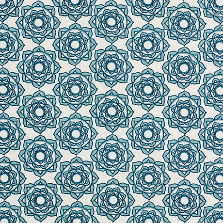 Schumacher Rose Hand Block Print Blue Fabric - Eade's Wallpaper