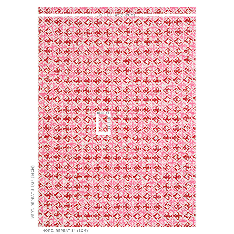 Schumacher Pattee Hand Block Print Pink Fabric - Eade's Wallpaper