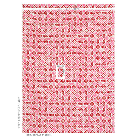 Schumacher Pattee Hand Block Print Pink Fabric - Eade's Wallpaper