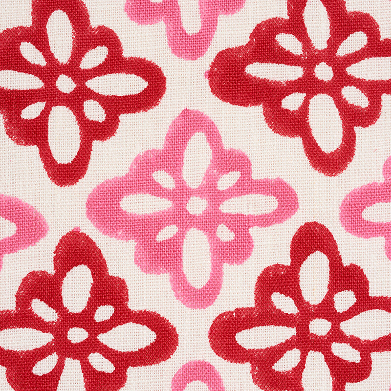 Schumacher Pattee Hand Block Print Pink Fabric - Eade's Wallpaper