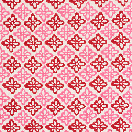 Schumacher Pattee Hand Block Print Pink Fabric - Eade's Wallpaper