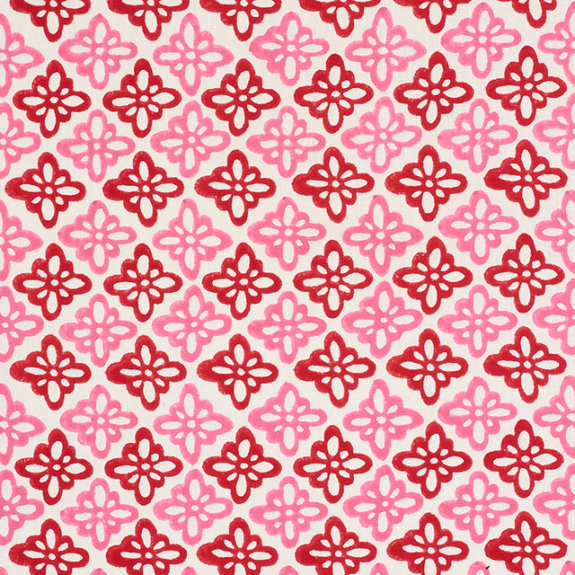 Schumacher Pattee Hand Block Print Pink Fabric - Eade's Wallpaper