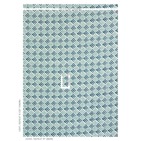 Schumacher Pattee Hand Block Print Blue Fabric - Eade's Wallpaper