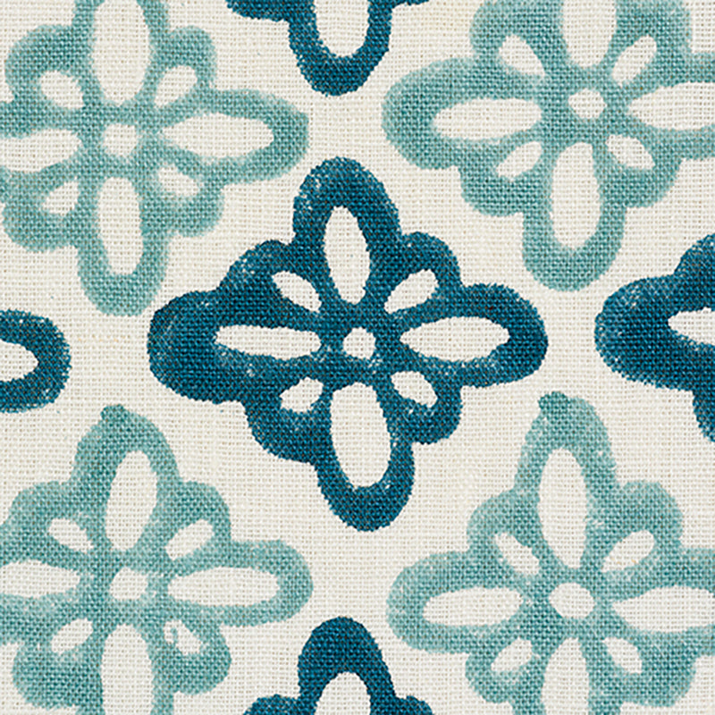 Schumacher Pattee Hand Block Print Blue Fabric - Eade's Wallpaper