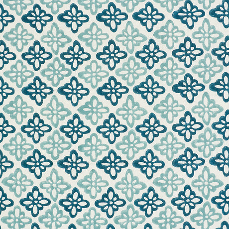 Schumacher Pattee Hand Block Print Blue Fabric - Eade's Wallpaper