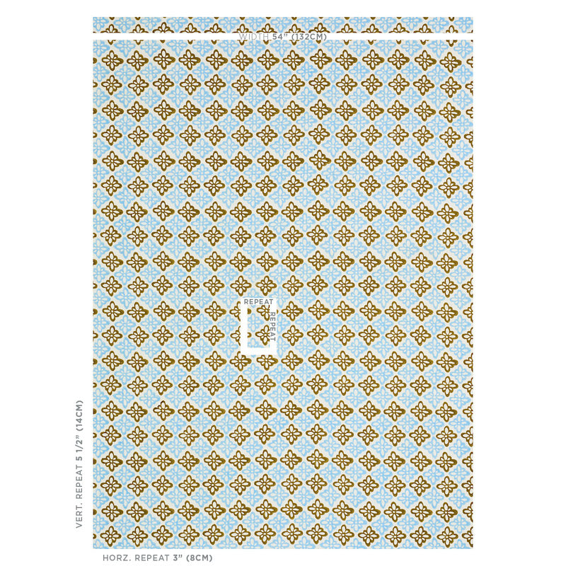 Schumacher Pattee Hand Block Print Khaki Fabric - Eade's Wallpaper