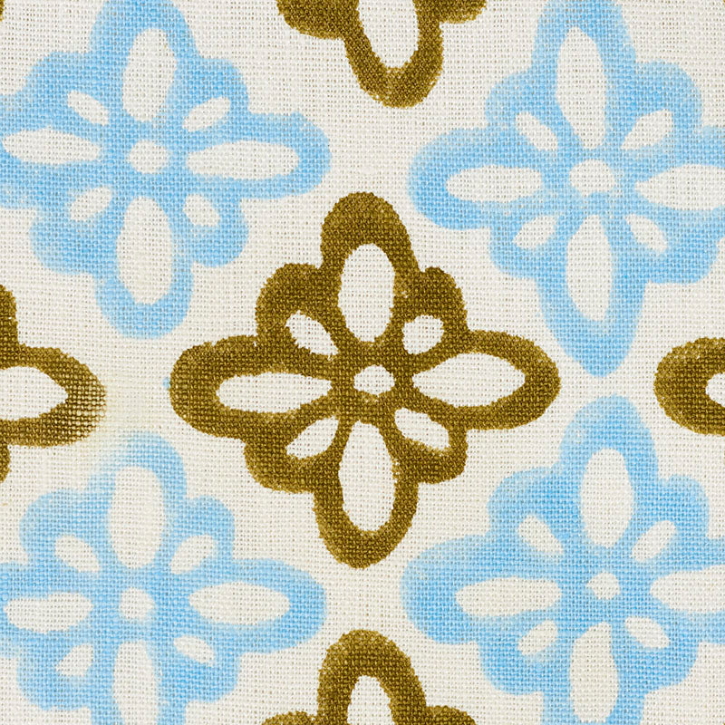 Schumacher Pattee Hand Block Print Khaki Fabric - Eade's Wallpaper