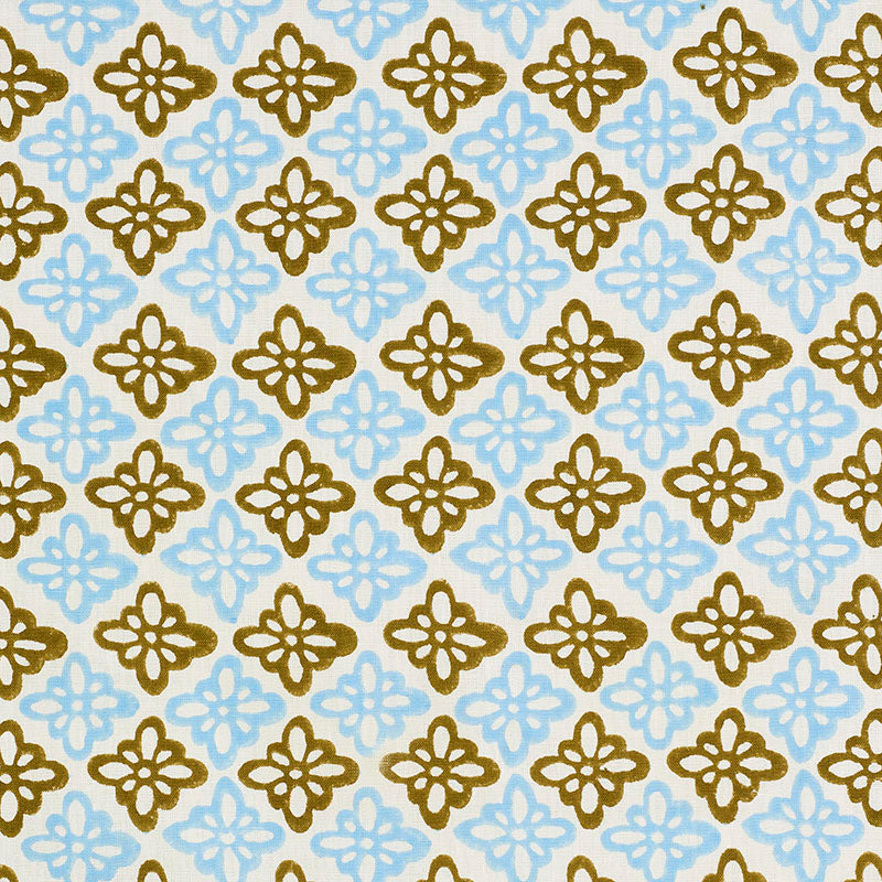 Schumacher Pattee Hand Block Print Khaki Fabric - Eade's Wallpaper