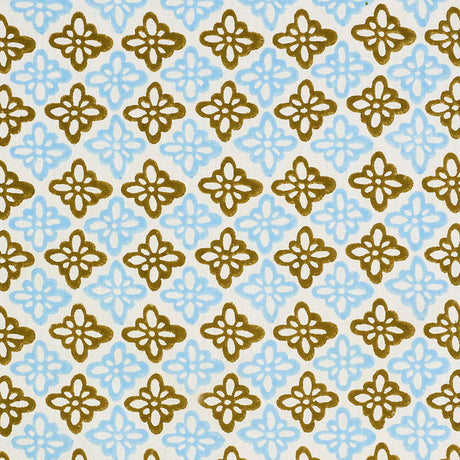 Schumacher Pattee Hand Block Print Khaki Fabric - Eade's Wallpaper