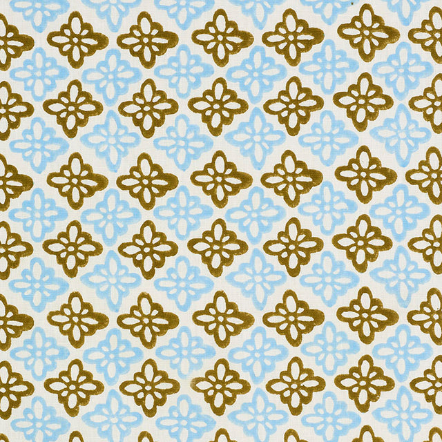 Schumacher Pattee Hand Block Print Khaki Fabric - Eade's Wallpaper