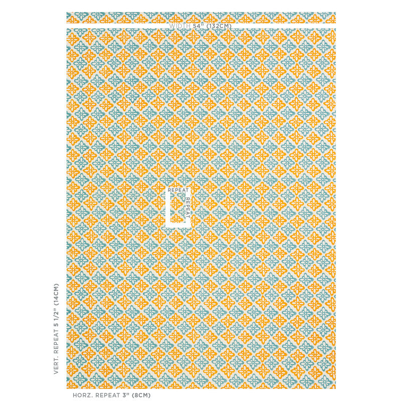 Schumacher Pattee Hand Block Print Turmeric Fabric - Eade's Wallpaper