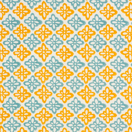 Schumacher Pattee Hand Block Print Turmeric Fabric - Eade's Wallpaper