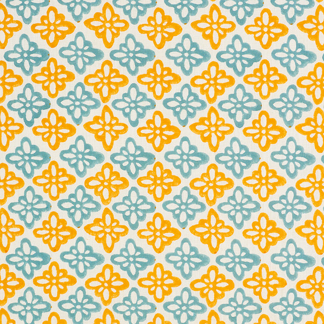 Schumacher Pattee Hand Block Print Turmeric Fabric - Eade's Wallpaper