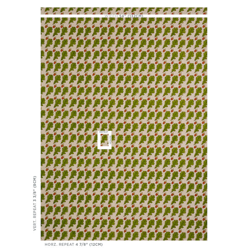 Schumacher Oak Hand Block Print Green Fabric - Eade's Wallpaper