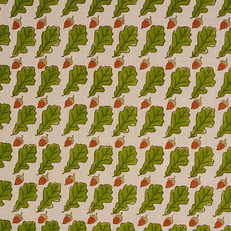 Schumacher Oak Hand Block Print Green Fabric - Eade's Wallpaper