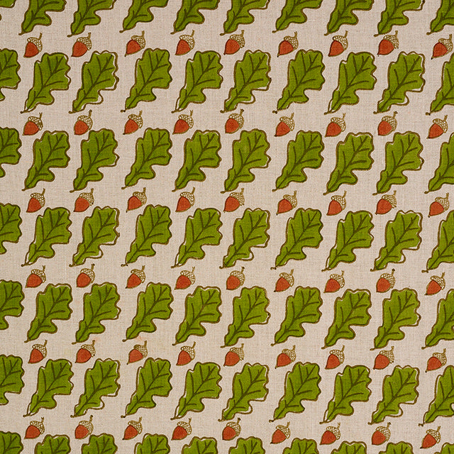 Schumacher Oak Hand Block Print Green Fabric - Eade's Wallpaper
