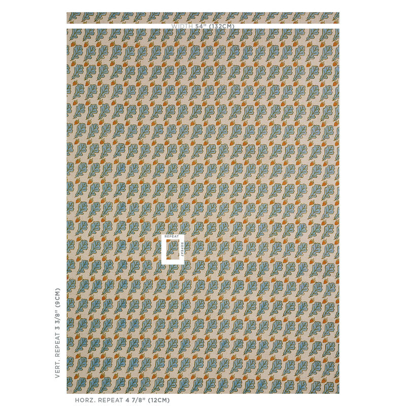 Schumacher Oak Hand Block Print Blue Fabric - Eade's Wallpaper