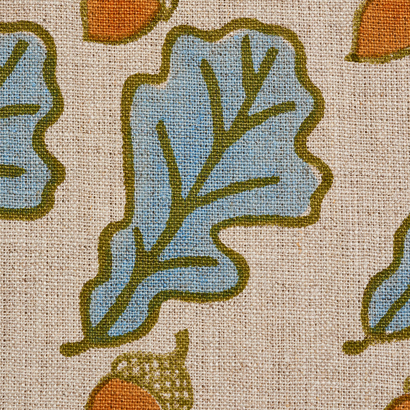 Schumacher Oak Hand Block Print Blue Fabric - Eade's Wallpaper