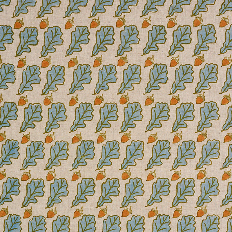 Schumacher Oak Hand Block Print Blue Fabric - Eade's Wallpaper
