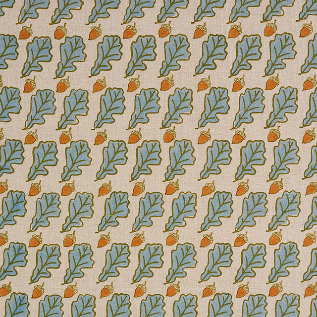 Schumacher Oak Hand Block Print Blue Fabric - Eade's Wallpaper