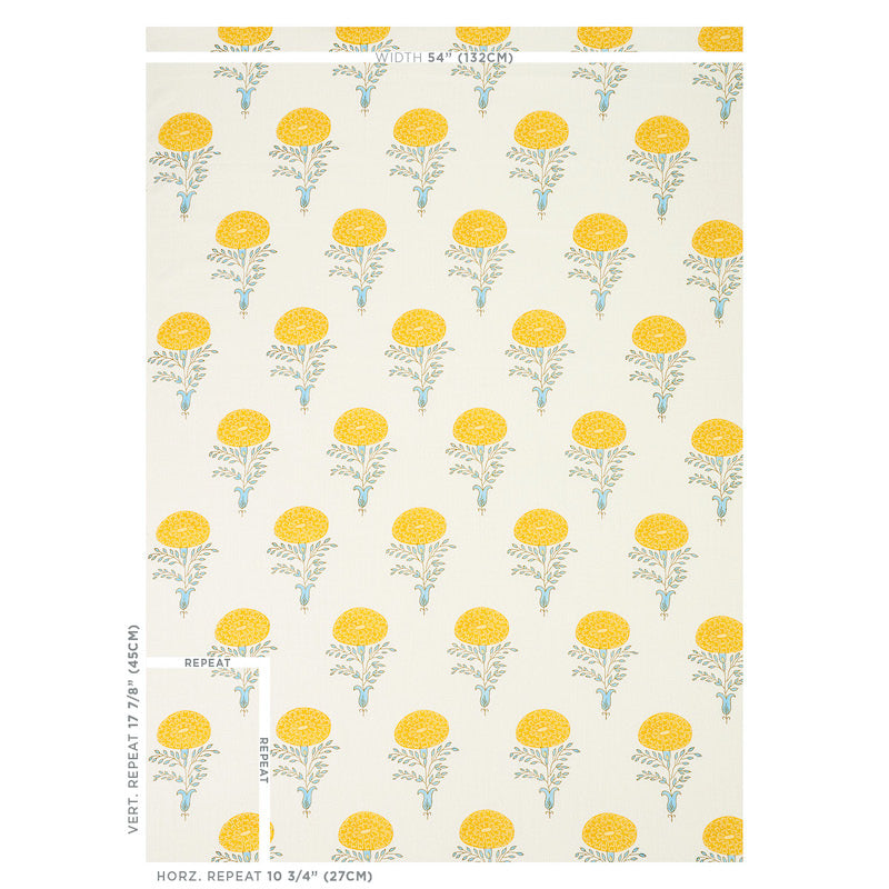 Schumacher Marigold Hand Block Print Yellow Fabric - Eade's Wallpaper