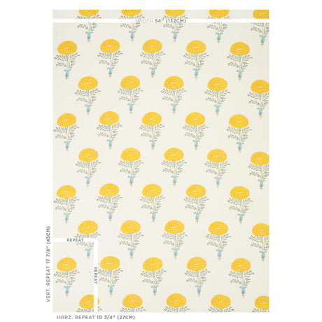 Schumacher Marigold Hand Block Print Yellow Fabric - Eade's Wallpaper