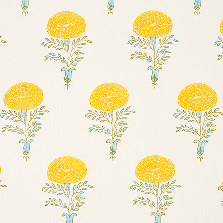 Schumacher Marigold Hand Block Print Yellow Fabric - Eade's Wallpaper