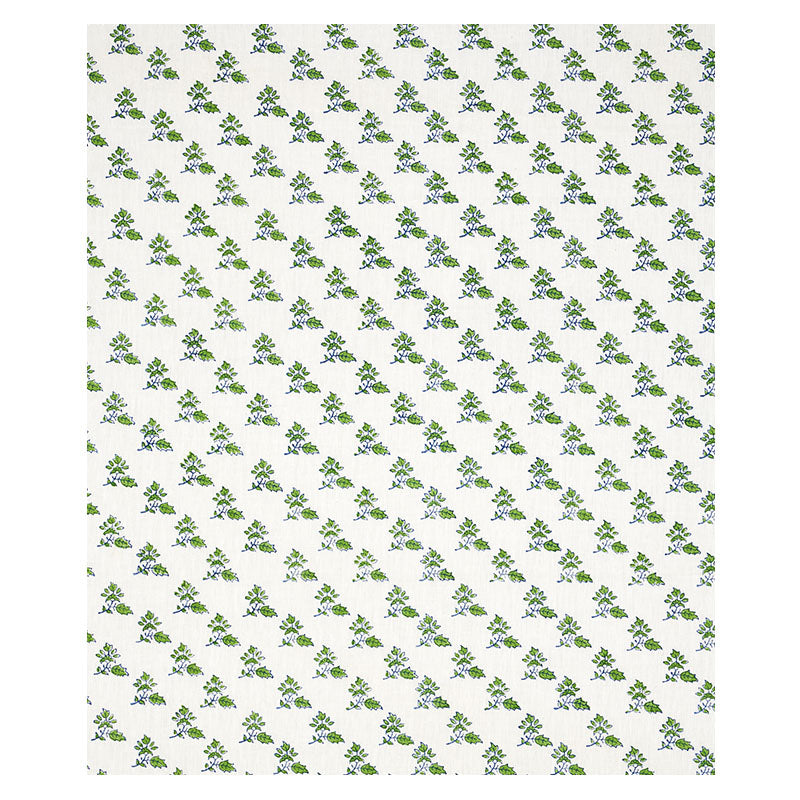 Schumacher Torbay Hand Blocked Print Green Fabric - Eade's Wallpaper