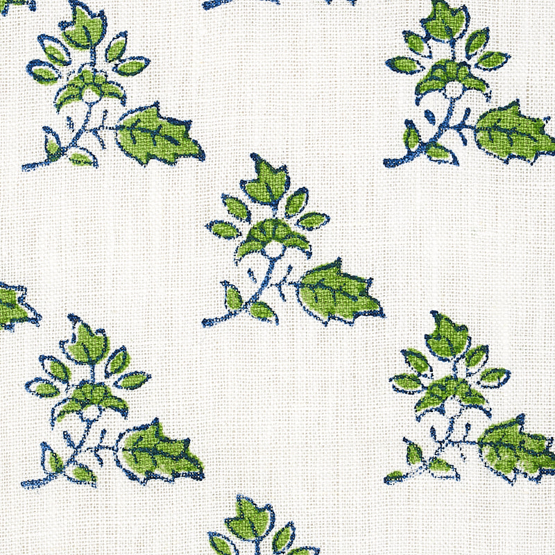 Schumacher Torbay Hand Blocked Print Green Fabric - Eade's Wallpaper