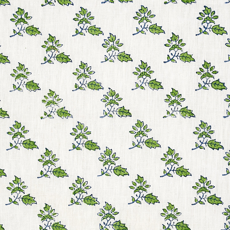 Schumacher Torbay Hand Blocked Print Green Fabric - Eade's Wallpaper