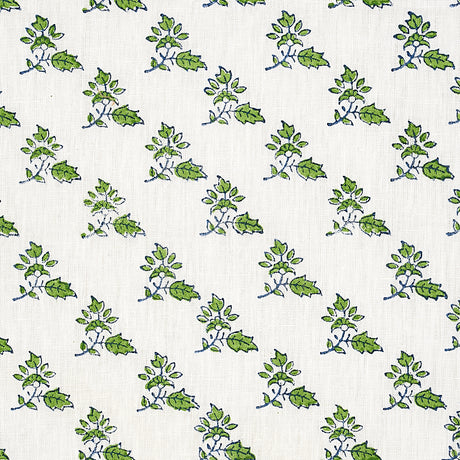 Schumacher Torbay Hand Blocked Print Green Fabric - Eade's Wallpaper