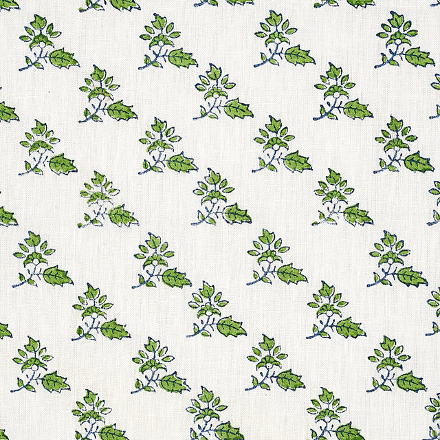 Schumacher Torbay Hand Blocked Print Green Fabric - Eade's Wallpaper