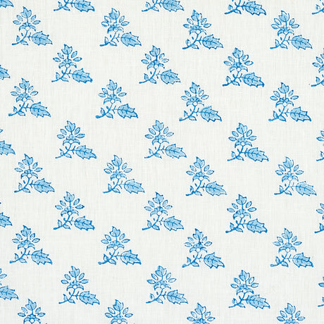 Schumacher Torbay Hand Blocked Print Blue Fabric - Eade's Wallpaper