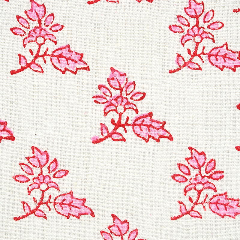 Schumacher Torbay Hand Blocked Print Pink Fabric - Eade's Wallpaper