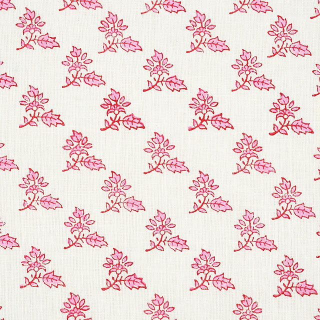 Schumacher Torbay Hand Blocked Print Pink Fabric - Eade's Wallpaper