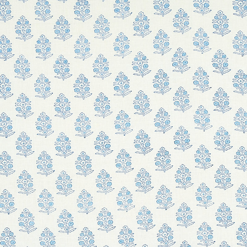Schumacher Aditi Hand Blocked Print Blue Fabric